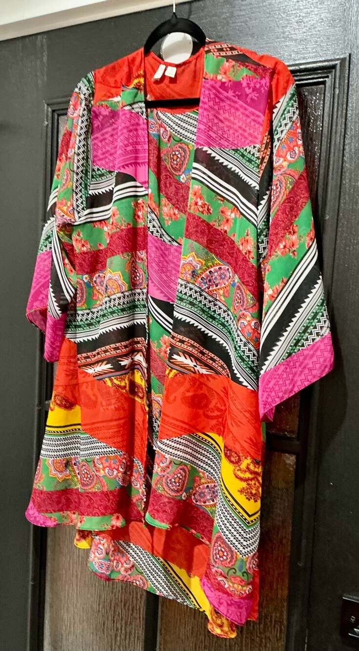 Cato Kimono Size XL Multi Color Boho Paisley Sheer Open Front Cardigan